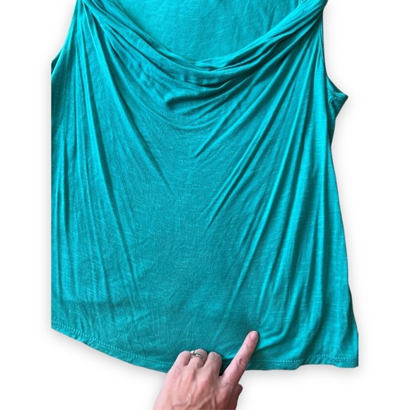 Rouge Red Women's Large Sleeveless Cowl Blouse Green Draped Tank Top L Rayon - Picture 7 of 8